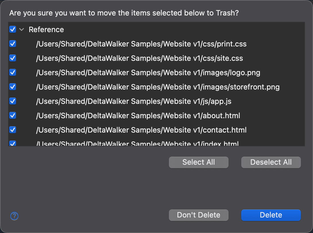 Confirm Multiple File Delete dialog