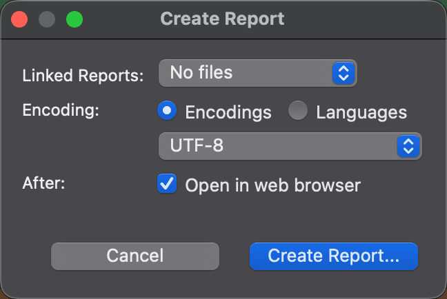 Create Report dialog for a folder comparison