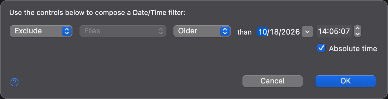 Date/Time filter with an absolute date and time