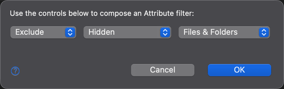 Folder Comparison Attribute Filter dialog