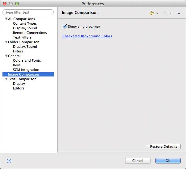 Image of the Image Comparison preference page