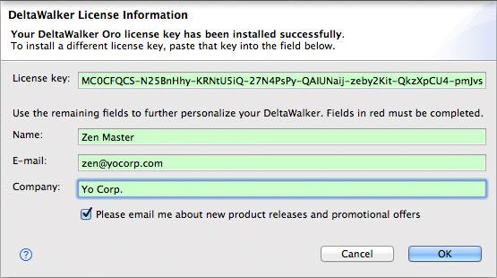 Install License Key dialog