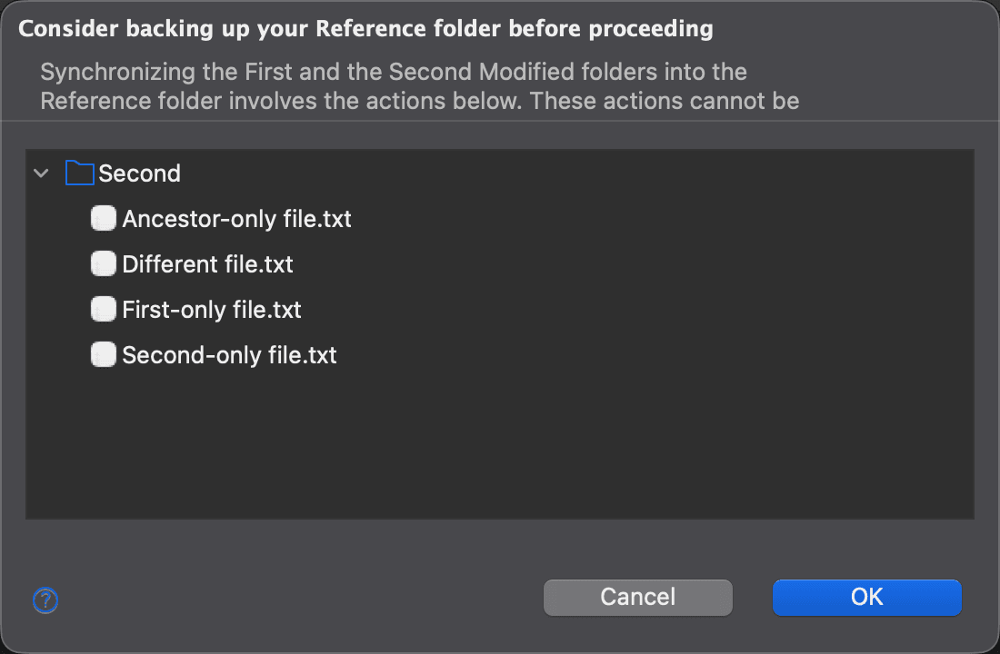 Synchronize Non-Conflicting Deltas dialog