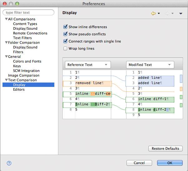 Text Comparison Display preference page