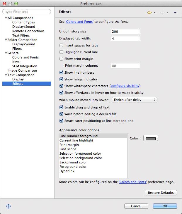 Image of the Text Editors preference page