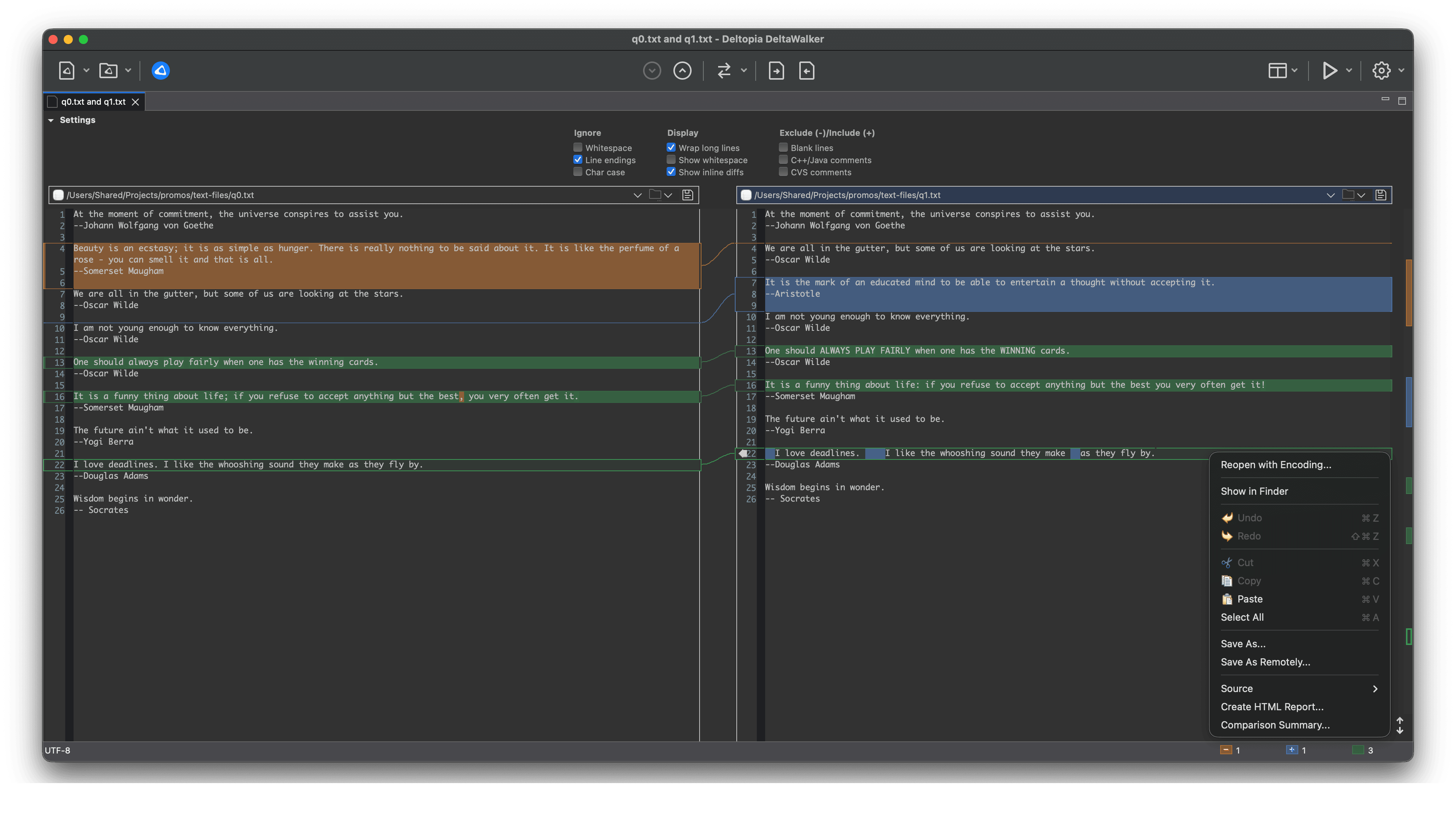 DeltaWalker v3 text and source code comparison