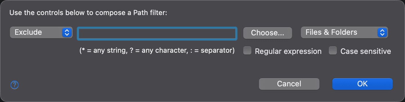 Add New Filter dialog for a Path filter