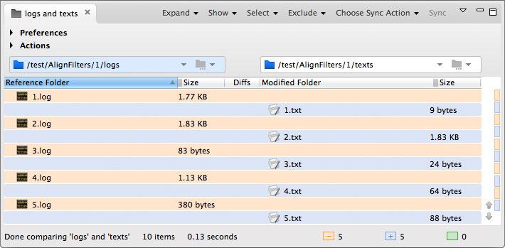 Folder comparison without align filter