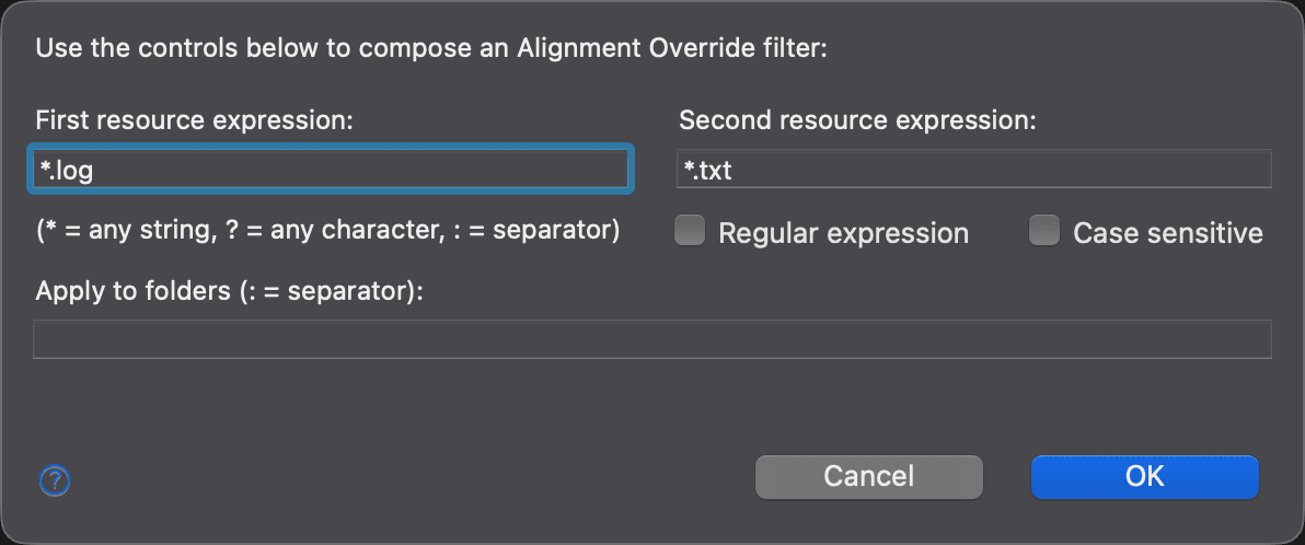 Add New Filter dialog for an alignment override