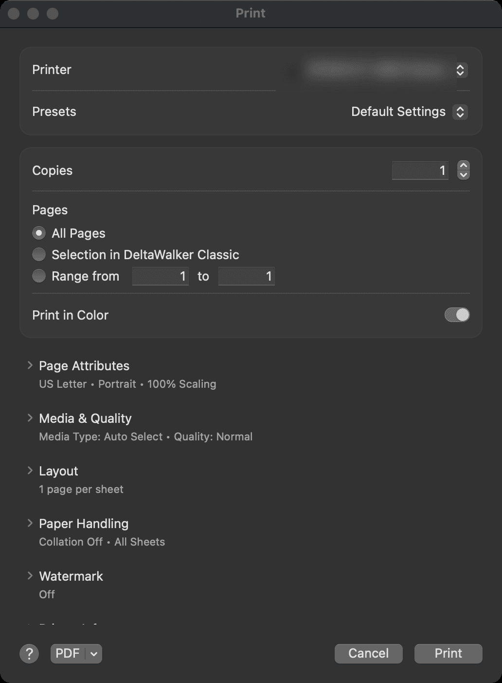 Print dialog
